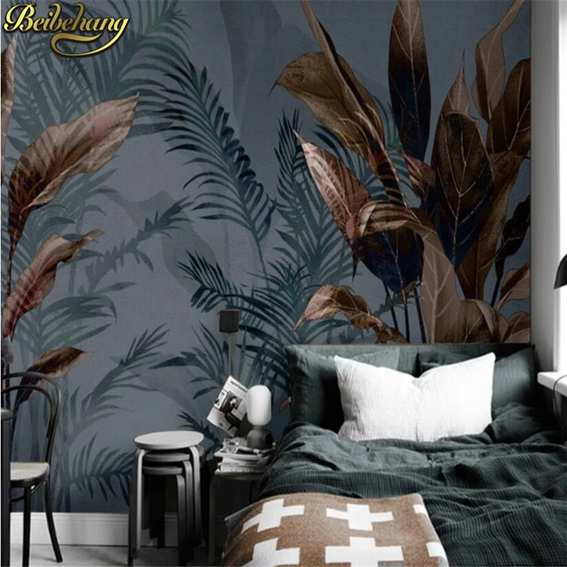 beibehang custom papier peint mural 3d Abstract retro dark gray tropical rainforest plant mural wallpapers background wall paper