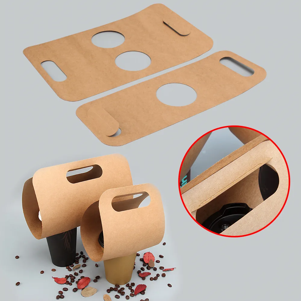 

50pcs Kraft paper cup holder 7cm 8cm portable beverage plastic cup packaging boxes disposable coffee paper cup takeaway box