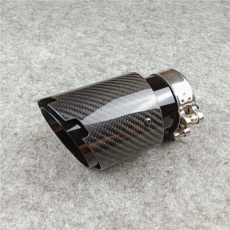 1 Piece Carbon Fiber Muffler Tip Grilled Black Glossy Exhaust Pipe Stainless Steel Car Universal Back Nozzles