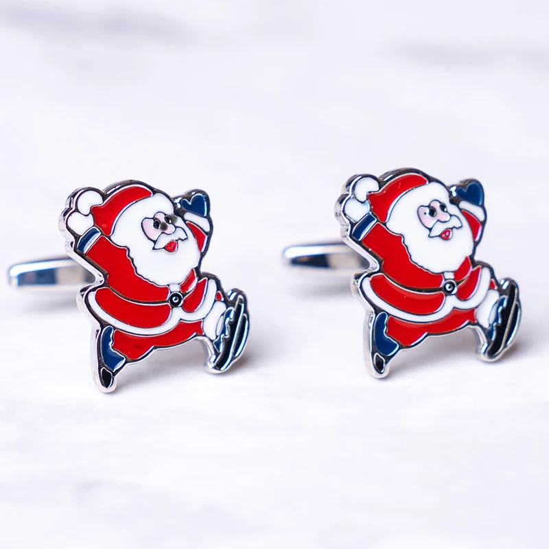 New Merry Santa Claus Cufflinks High Quality Red Enamel Cuff Buttons For Men Women French Shirt Fashion Jewelry Christmas Gift