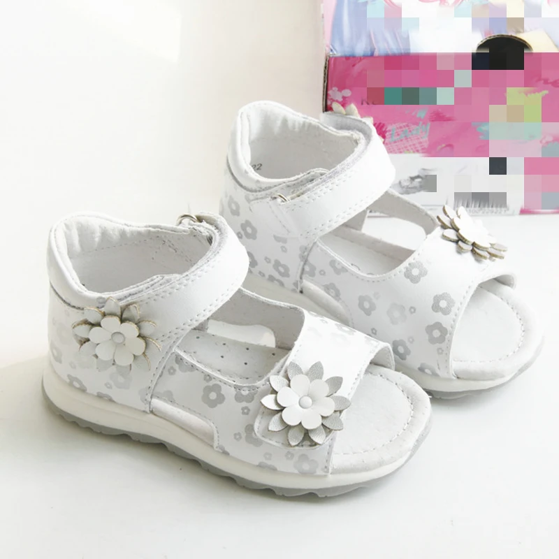 NEW 1pair back hard Orthopedic Shoes Girl Genuine Leather Kids Children summer Sandals, Baby flower Sandals