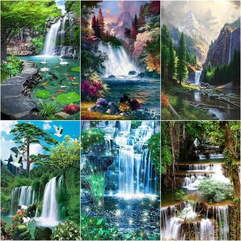 

GATYZTORY Oil Painting By Numbers Waterfall Landscape Drawing On Canvas HandPainted Art Gift DIY Picture By Number Kits