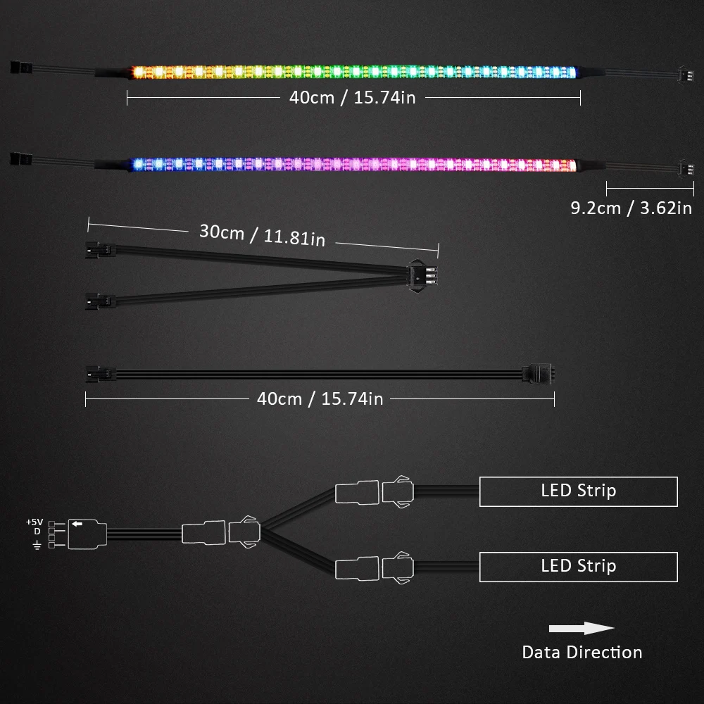 Adresowalnych RGB LED PC taśmy LED, WS2812b tęczowe paski na PC przypadku, dla 5V 3-pin ASUS Aura synchronizacji, MSI Mystic światła synchronizacji