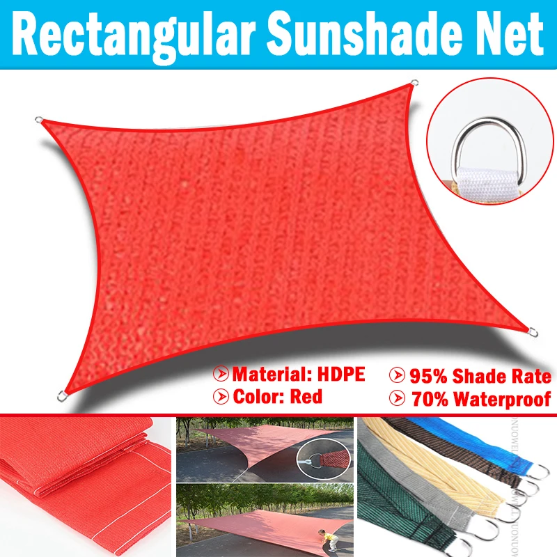 

Thicken HDPE Red Outdoor Sun Shelter ArcRectangle Shading Sail Garden Terrace Canopy Sun Protection Cover Swimming Pool Awning