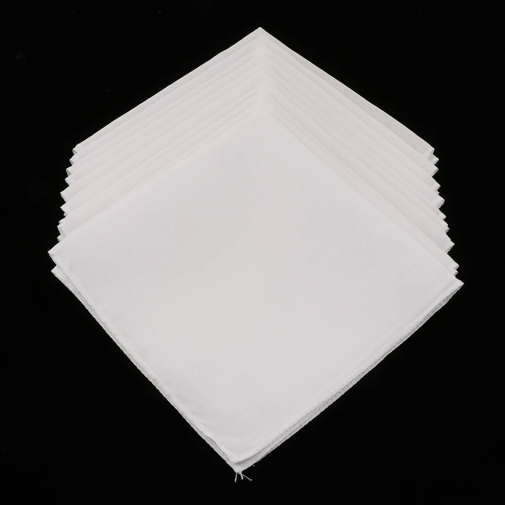 10pcs Pure   Cotton White Handkerchiefs Women Men Hanky Hankies Kerchiefs