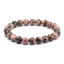 LE SKY Natural Stone Beads Rhodochrosite Bracelets Lucky Charm 8mm Black Stone Bracelets for Men Women