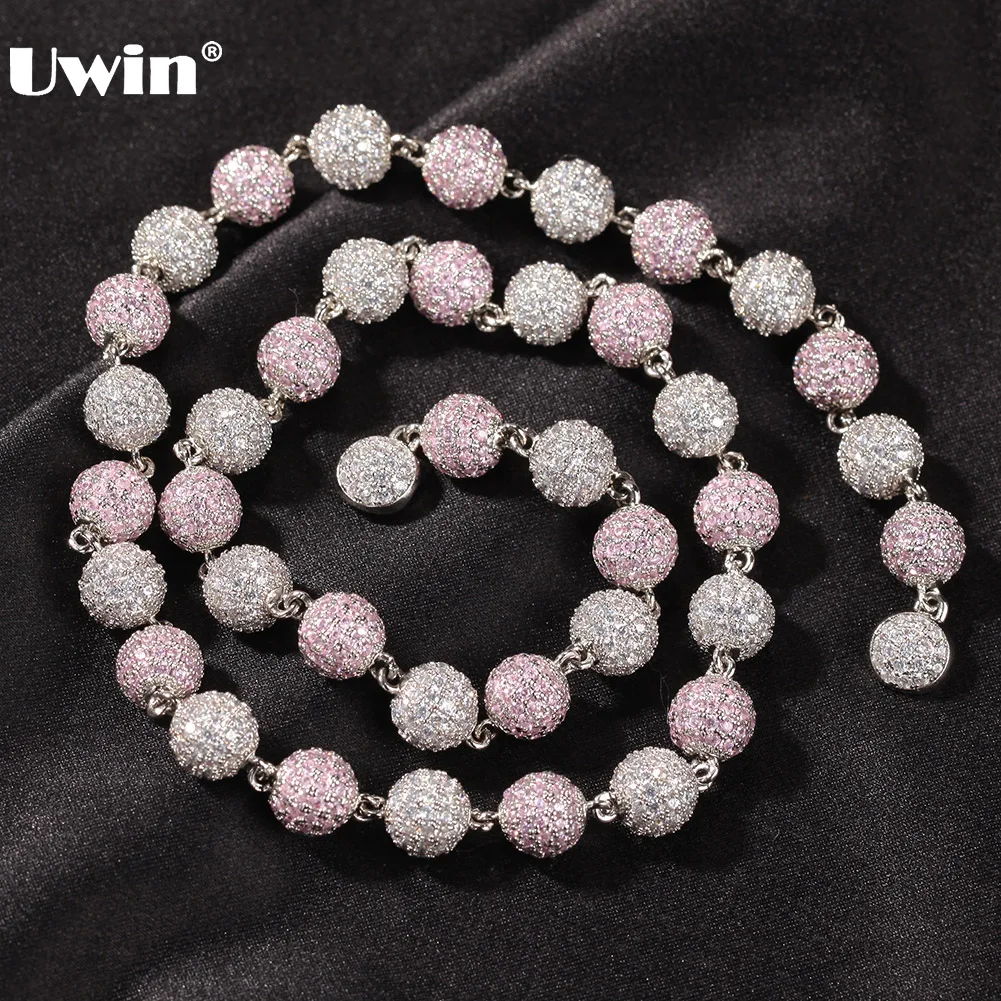 

UWIN Hip Hop Jewelry Iced Out Ball Necklaces Bling CZ Bracelets for Women with Magnet Clasp 8.5mm Spherical Fashion Jewelry