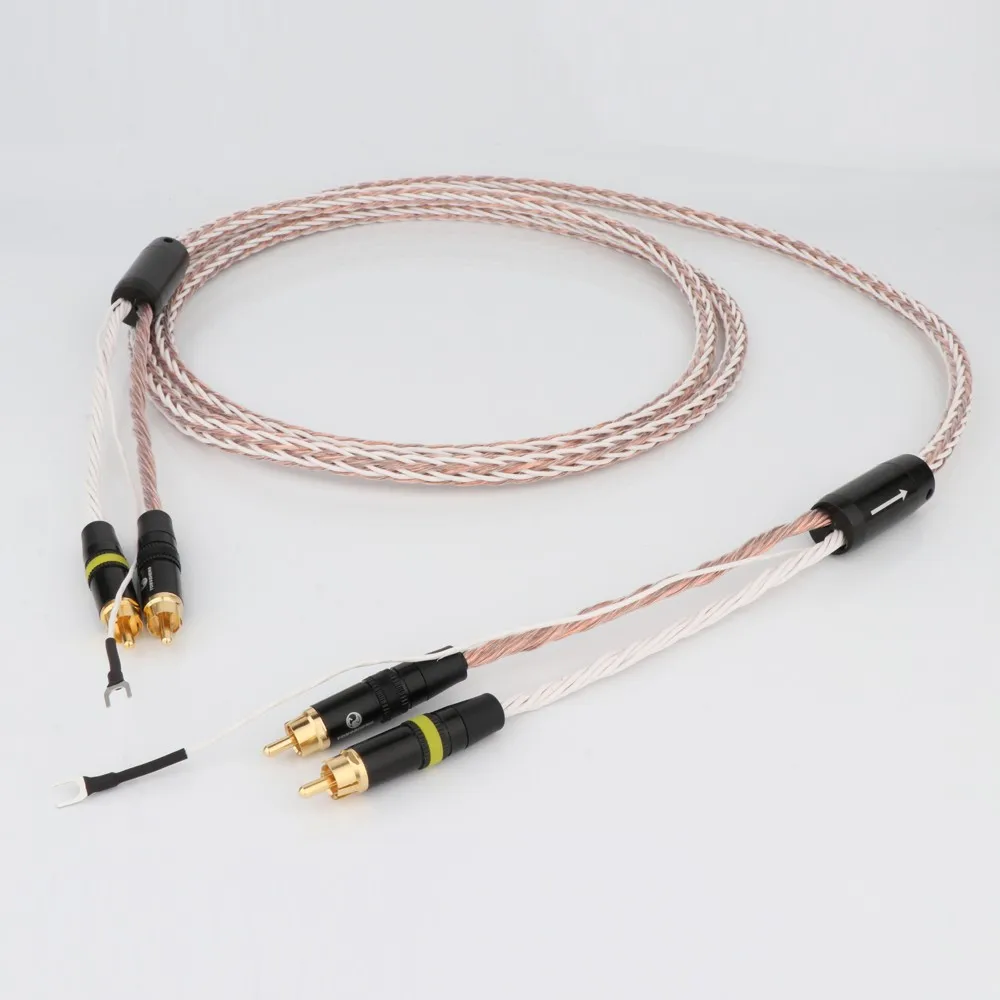 High Purity 8TC OCC 2RCA to 2RCA Grounding Y Plug LP Audio Phono Tonearm Cable with Ground Wire Phone Cable Audio Line