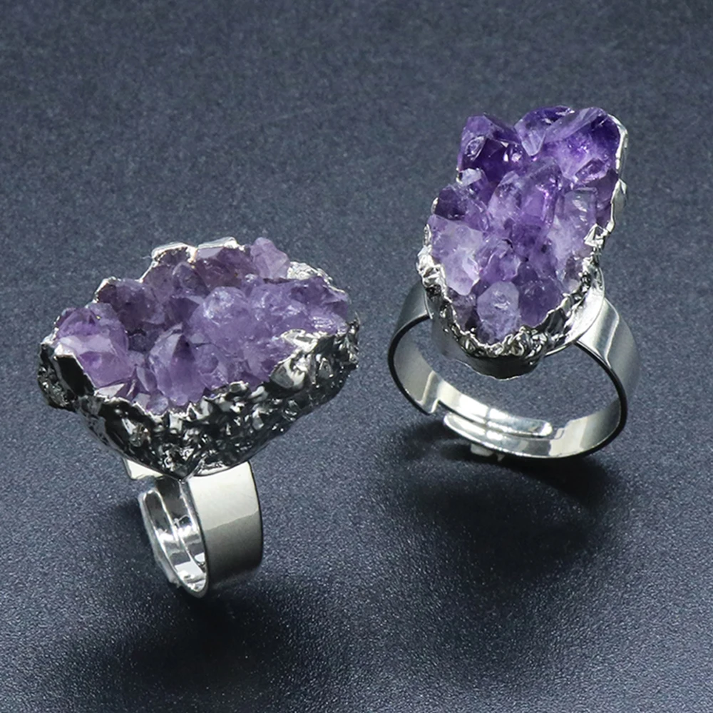 Personalized Exquisite Party Natural Stone Gem Amethyst Ring Can Make Necklace Jewelry Accessories Heart Gift for Women