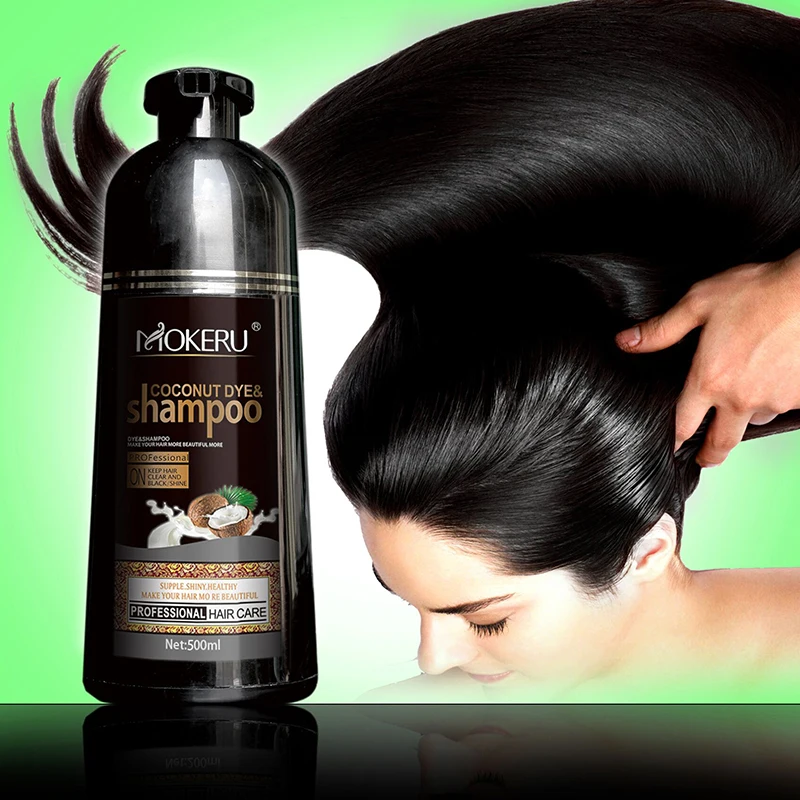 Mokeru 500ml Natural Organic Coconut Black Brown Hair Dye Shampoo 100% Cover Gray Hair Permanent Hair Color Dye Shampoo Women