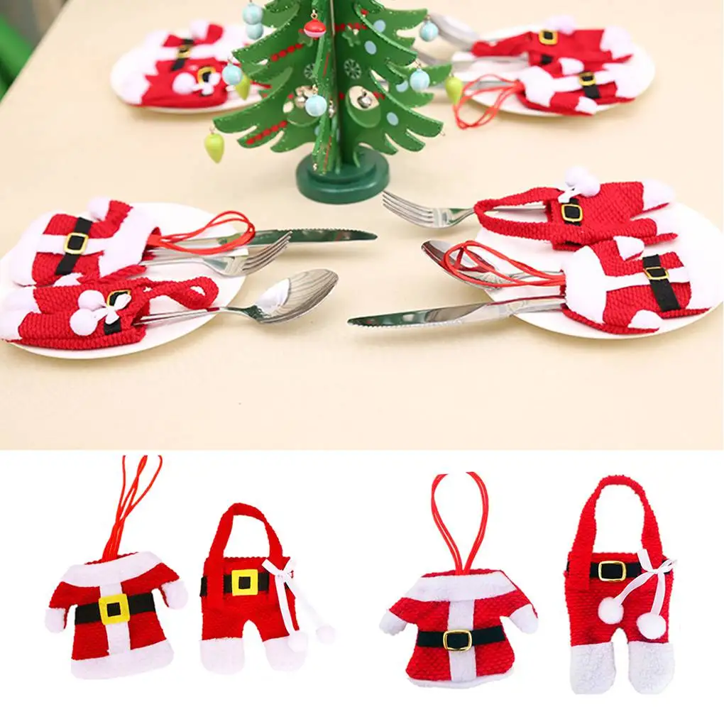 1/2/3 Set Chirstmas Tableware Holder Knife Fork Cutlery Set Skirt Pants New Year Cutlery Holder Christmas Decorations