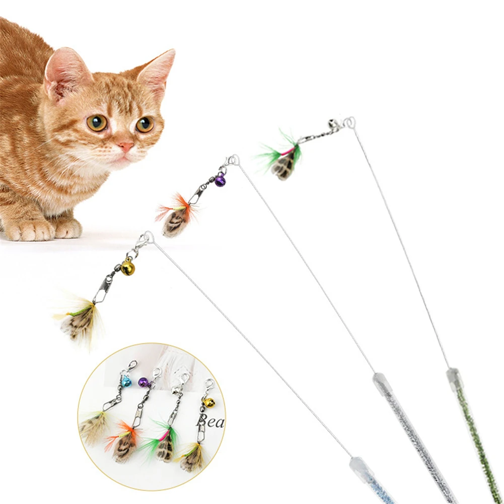 

Feather Funny Cat Wand Little Flying Insect Cat Teaser Sticks With Small Bell Plastic Rod Pet Kitten Interactive Training Toys