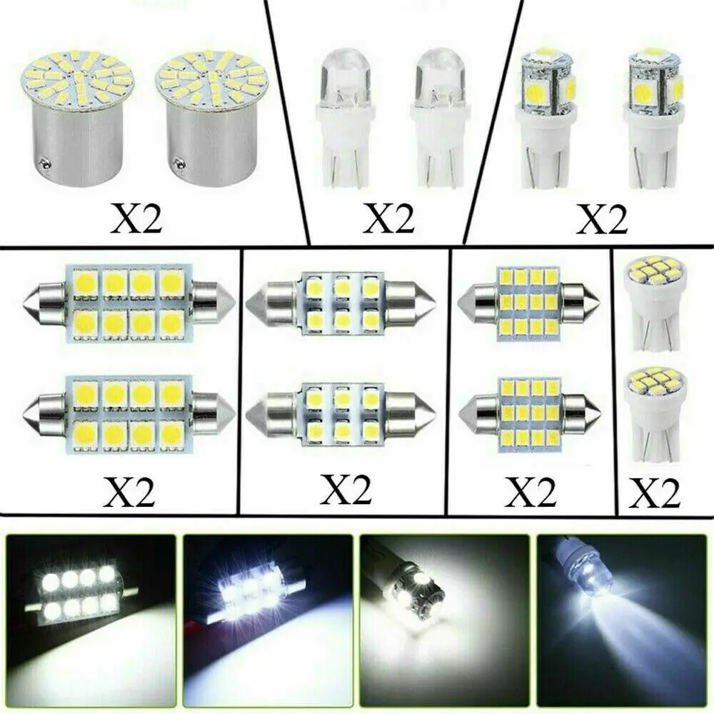 28Pcs Car Interior White LED Light Mini Bulbs Kit 6000K Canbus Auto Dome Reading Footwell License Plate Lamp Accessories