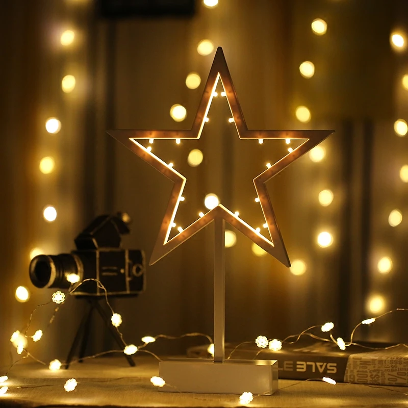 Star Love Christmas Tree Table Lamp LED Small Night Light Lantern Room Maiden Heart Decoration Hand-made Ins Burst