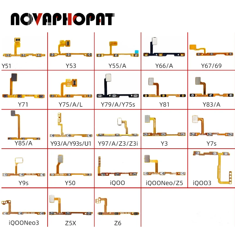 For Vivo Y20S Y3 Y33 Y35 Y37 Y50 Y51 Y53 Y55 Y66 Y67 Y69 Y71 Y75 Y79 Y75s Power On Off Volume Up Down Buttons Flex Cable Ribbon