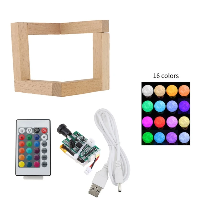 16-Color Moon Bulb Light Board + Wooden Support 3D Printer Parts DIY Lunar Lamp Desktop Light Home Decoration N7MC