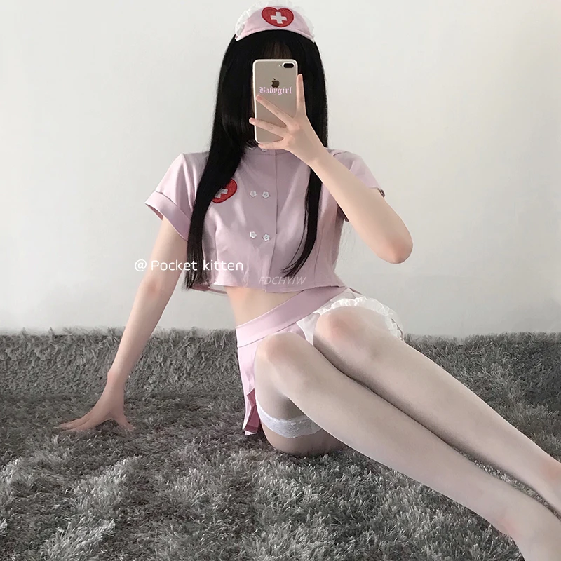 Porno Sexy Lingerie Chiffon Baby Doll Lenceria Sexi Erotic Lingerie Dress Cosplay Costumes Underwear Nurse Uniform Maid Outfit