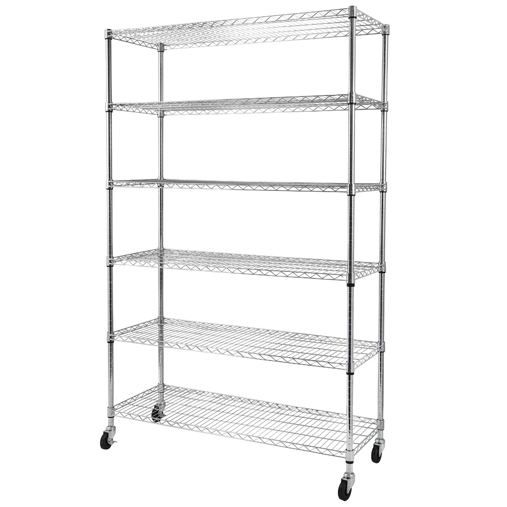 6-Tier Wire Shelving Multipurpose Heavy Duty Storage Stand Rack Unit Chrome with Wheel Separable Design Easy Assemble[US-Stock]