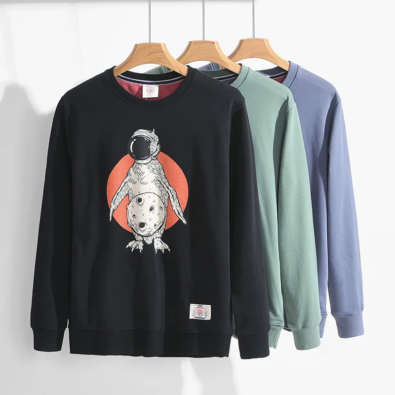 

W2119 Trendy Alien Astronaut Cartoon Printing Sweatshirt Male Pullovers Spring Japan Style Street Harajuku Loose Men's Clothing