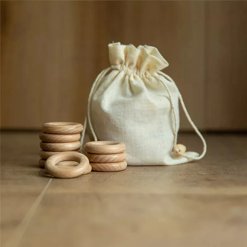 New 5Pc 40/55/60/65mm Beech Wooden Baby Teething Rings Wooden Baby Teethers Accessories For Baby DIY Bracelet Making