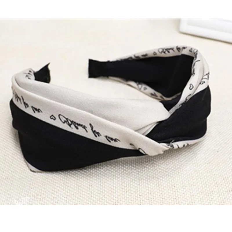 Women Hair Accessories Letters Print Headband Wide Color Blocking Fabric Hairband Cross Ladies/Girls Face Washing Hair Holder