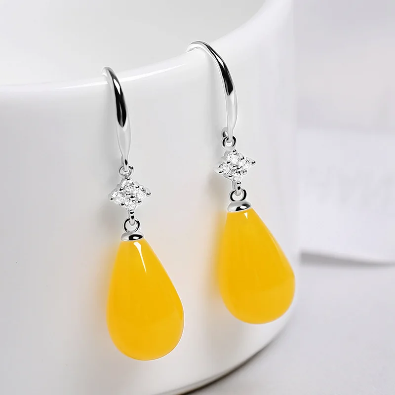Women Amber Earrings Fashion Natural Red Amber Jewelry 925 Silver Earring Lucky Amulet Gifts For Women Charms Jewellery