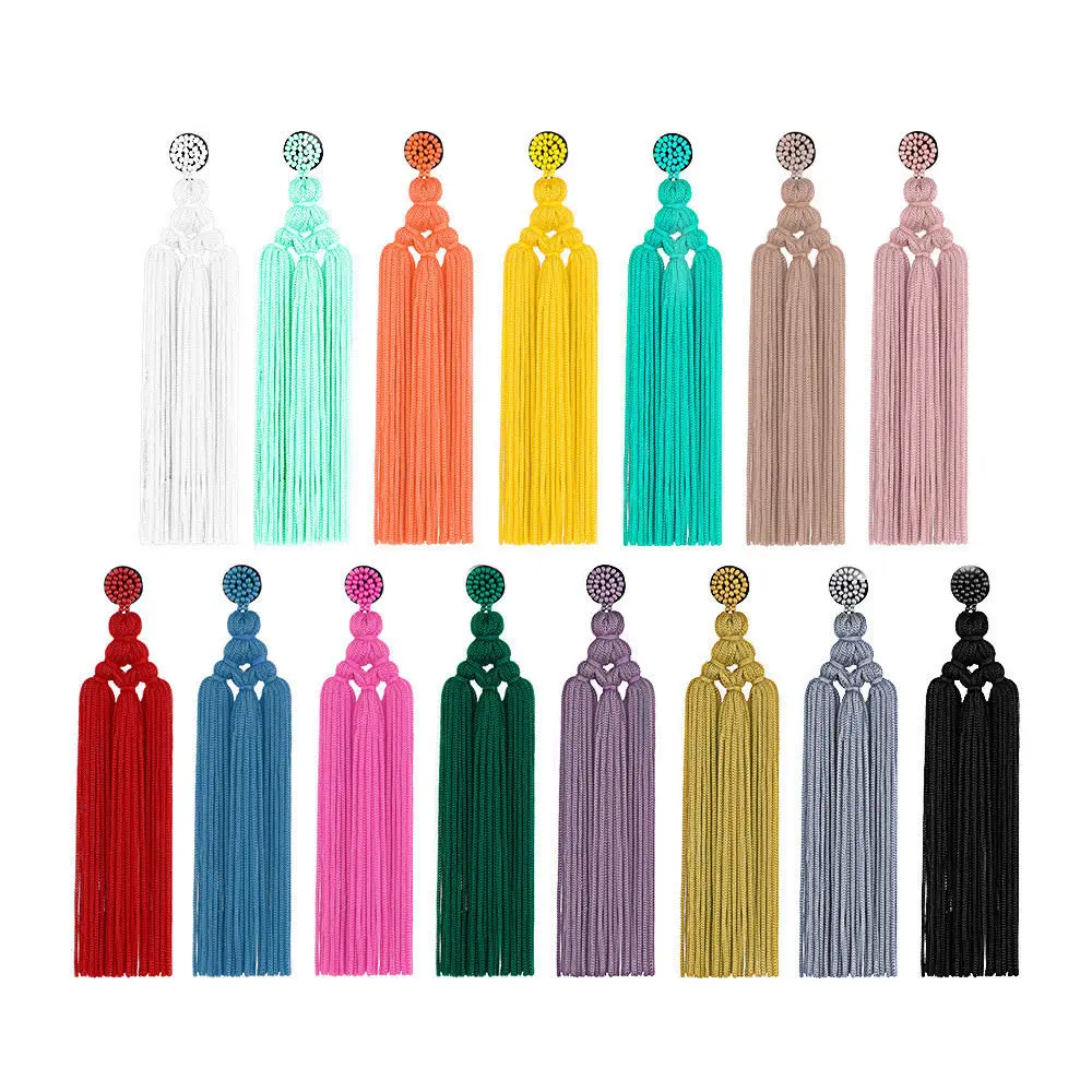 Handmade Tassel Earrings Women 2024 Fashion Jewelry Bohemian Drop Dangle Long Earrings Silk Fabric Ethnic Style Vintage Earrings