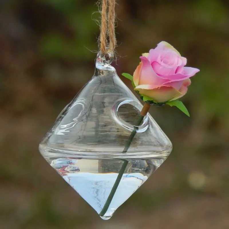 

12pcs/pack Rhombus Shaped Glass Terrarium Home Decoration Creative Wedding Party Hanging Prop Friend Gift