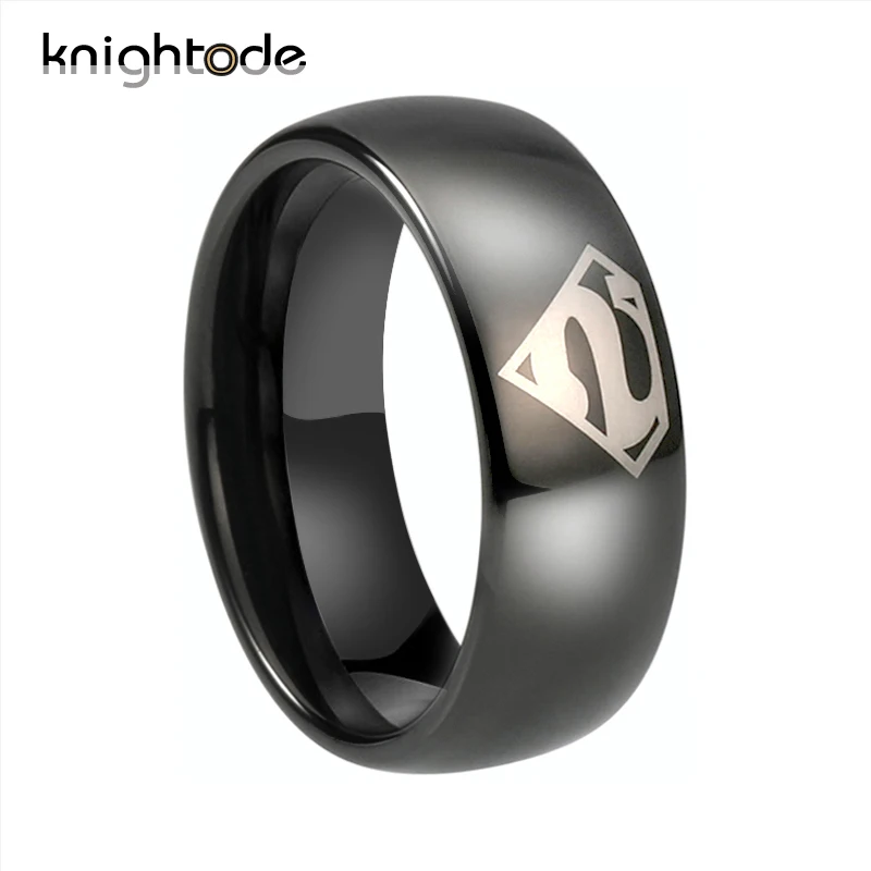 Black Tungsten Carbide Rings Super Man Logo Engraved For Men Women Classic Band Rings Gifts Jewelry Dome Polished Comfort Fit