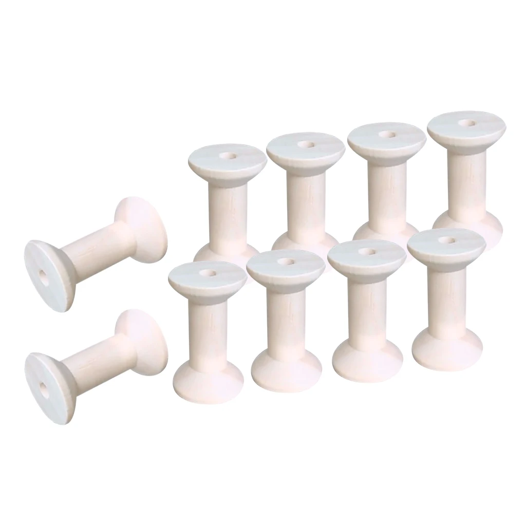 10 Pcs Wooden Bobbin Spools Sewing Thread Ribbon Holders Textile Yarn Knitting Craft 47mmx31mm