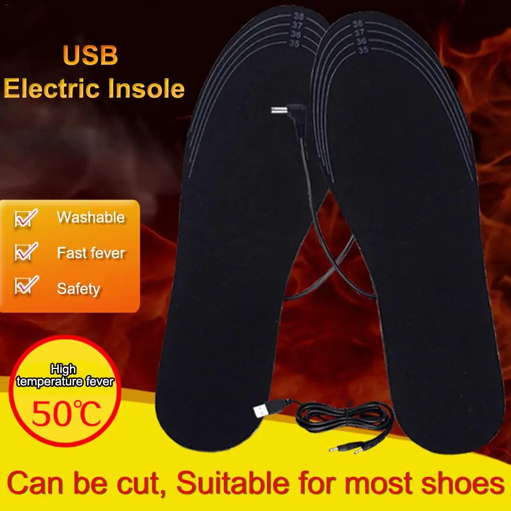 1 Pair USB Heated Shoe Insoles Foot Warming Pad Feet Warmer Sock Pad Mat Winter Outdoor Sports Heating Insoles Winter Warm