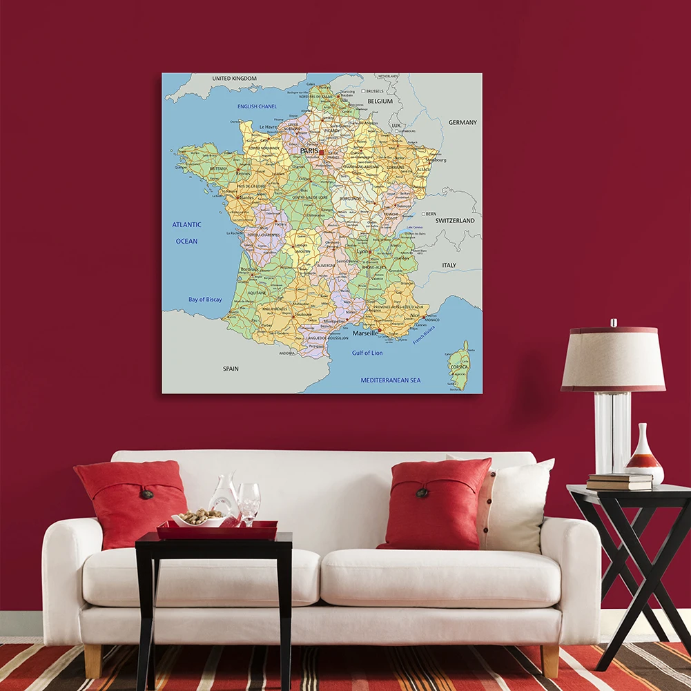 150*150cm The France Political Map In French Non-woven Canvas Painting Wall Poster Living Room Home Decoration School Supplies