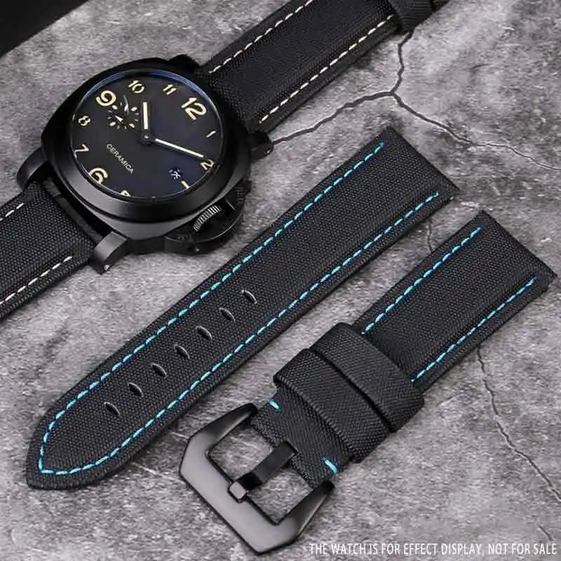 Nylon Texture Leather Watchband For Panerai PAM01661|441 Marina Watch Strap Black Blue 22mm 24mm 26mm Belt Accessories Bracelets