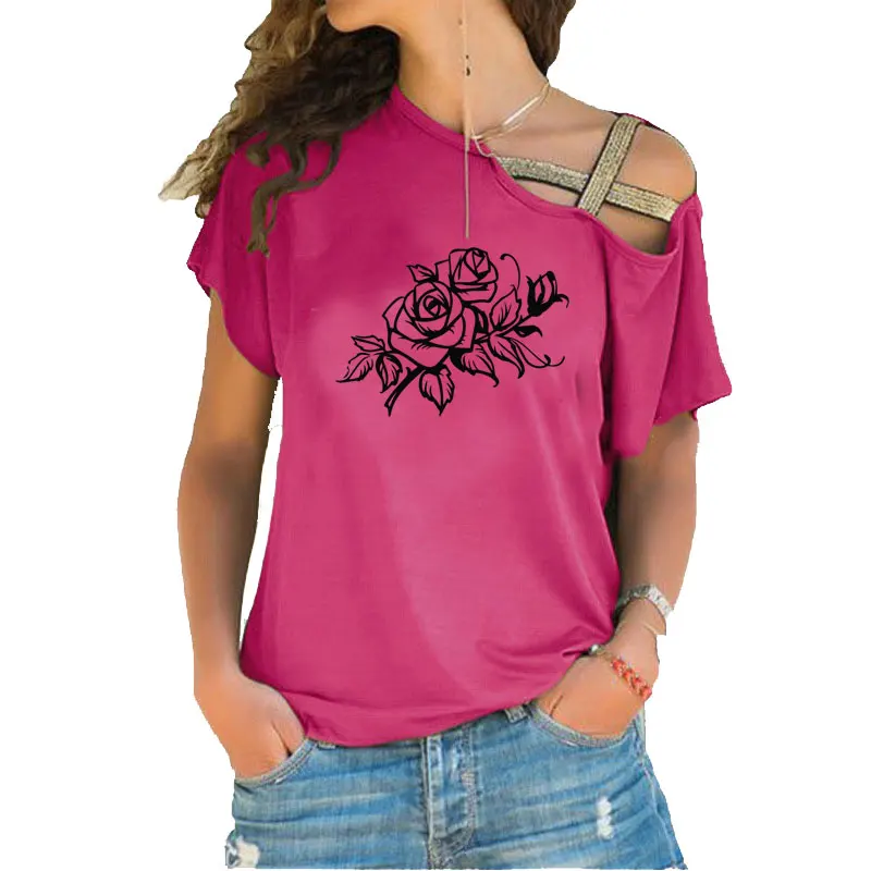 Dazzling Blooms Of Roses And Leaves Print Women T Shirt Short Sleeve O Neck Loose Women Tshirt Ladies Tee Shirt Tops Clothes