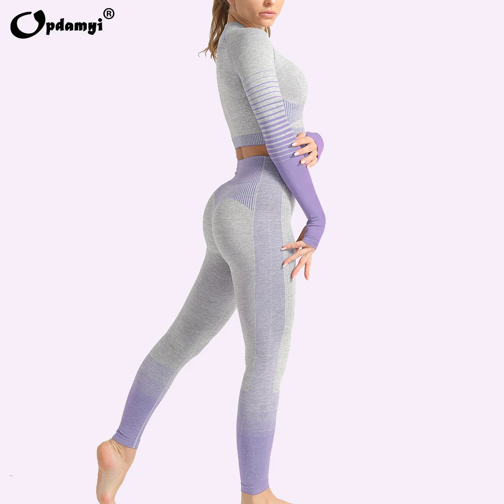 

Seamless Female Yoga Workout Set Long Sleeve Crop Top High Waist Belly Control Sports Leggings Women Gym Clothes Fitness Suit