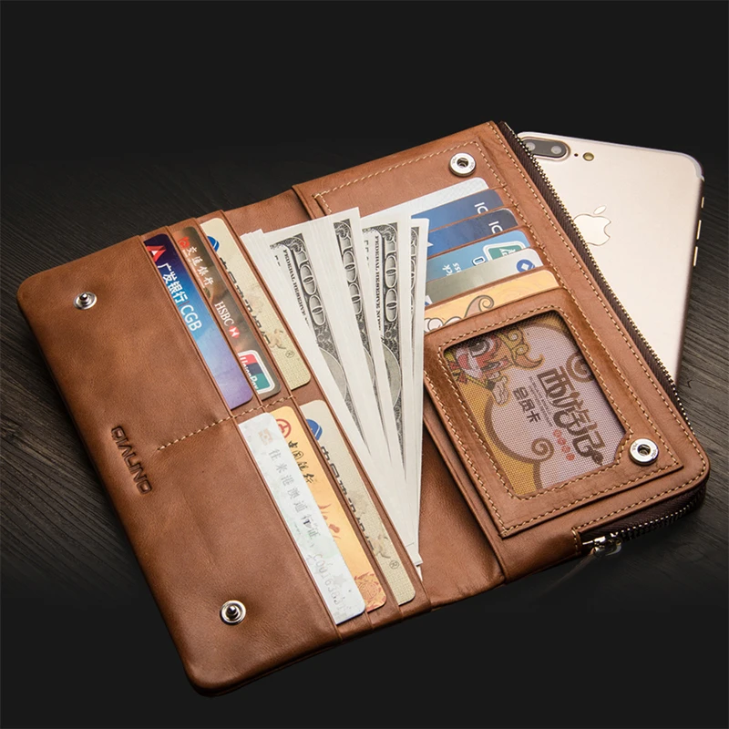 QIALINO Flip Cover Button Closure Handbag For iPhone 11 Pro Max X XS XR 7 8 Plus SE2020 Zipper Genuine Leather Wallet Phone Case