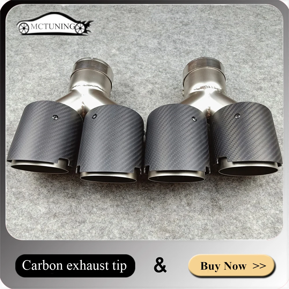 One Piece Y Style Matte Carbon Exhausts Tips Matte Stainless steel For Universal Cars Double Exhaust Tail End Pipe