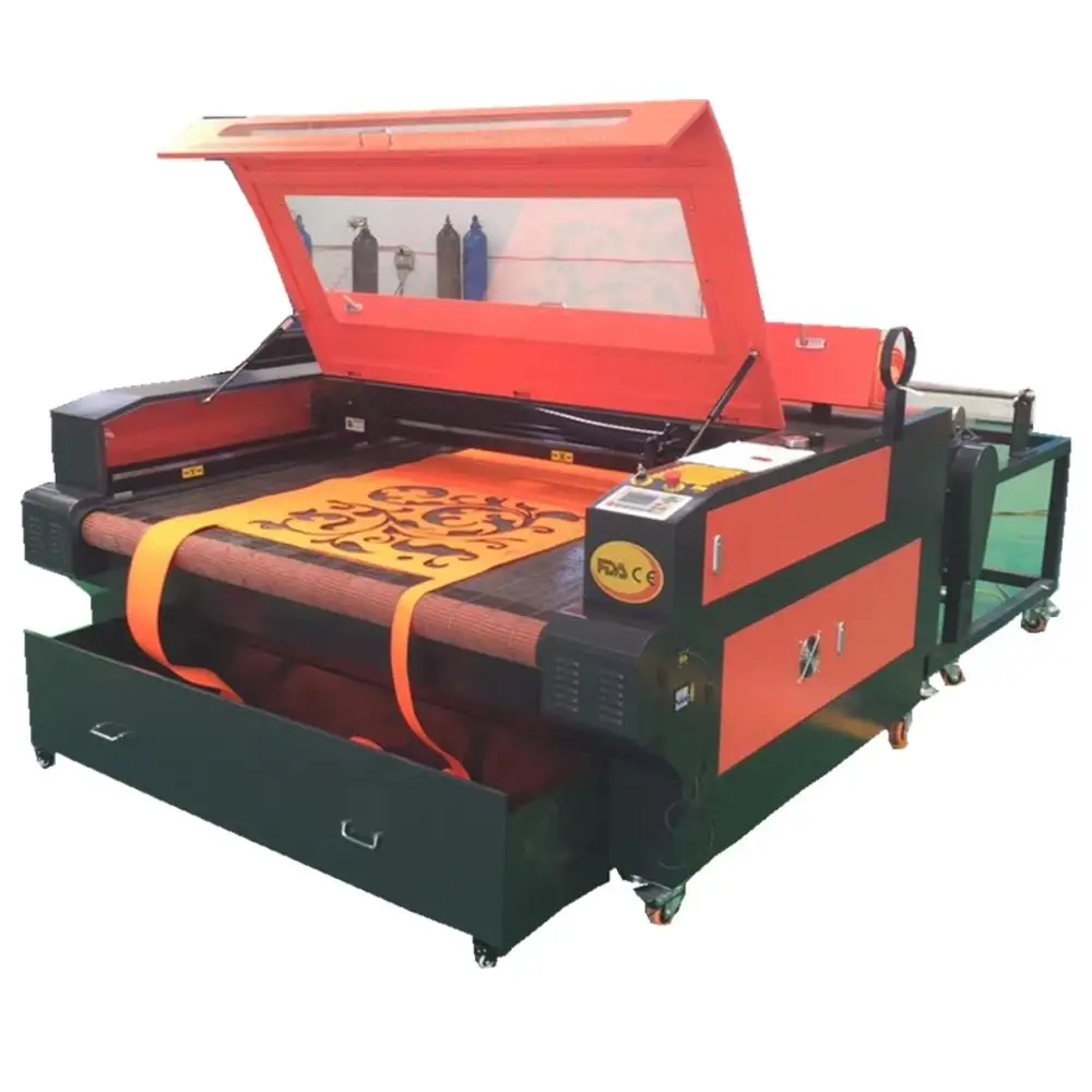 Wide Entrance Automatic Laser Fabric Cutting Machine For Roll Cloth/Flag CNC Laser Cutter/Automatic Feeding Polyester Cutter