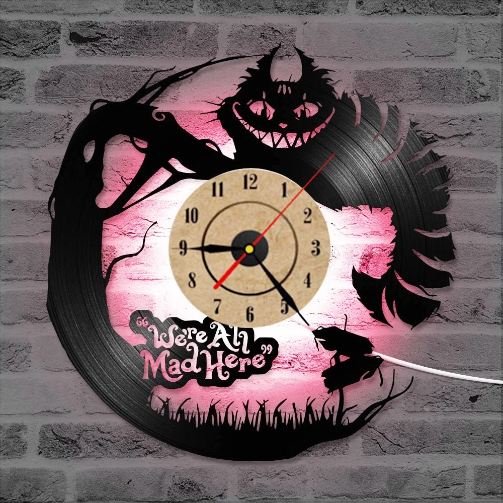 3D Cartoon Alice in Wonderland Vinyl Record LED Clock Creative CD Record Clock Antique New Design Hanging Clock Home Decor