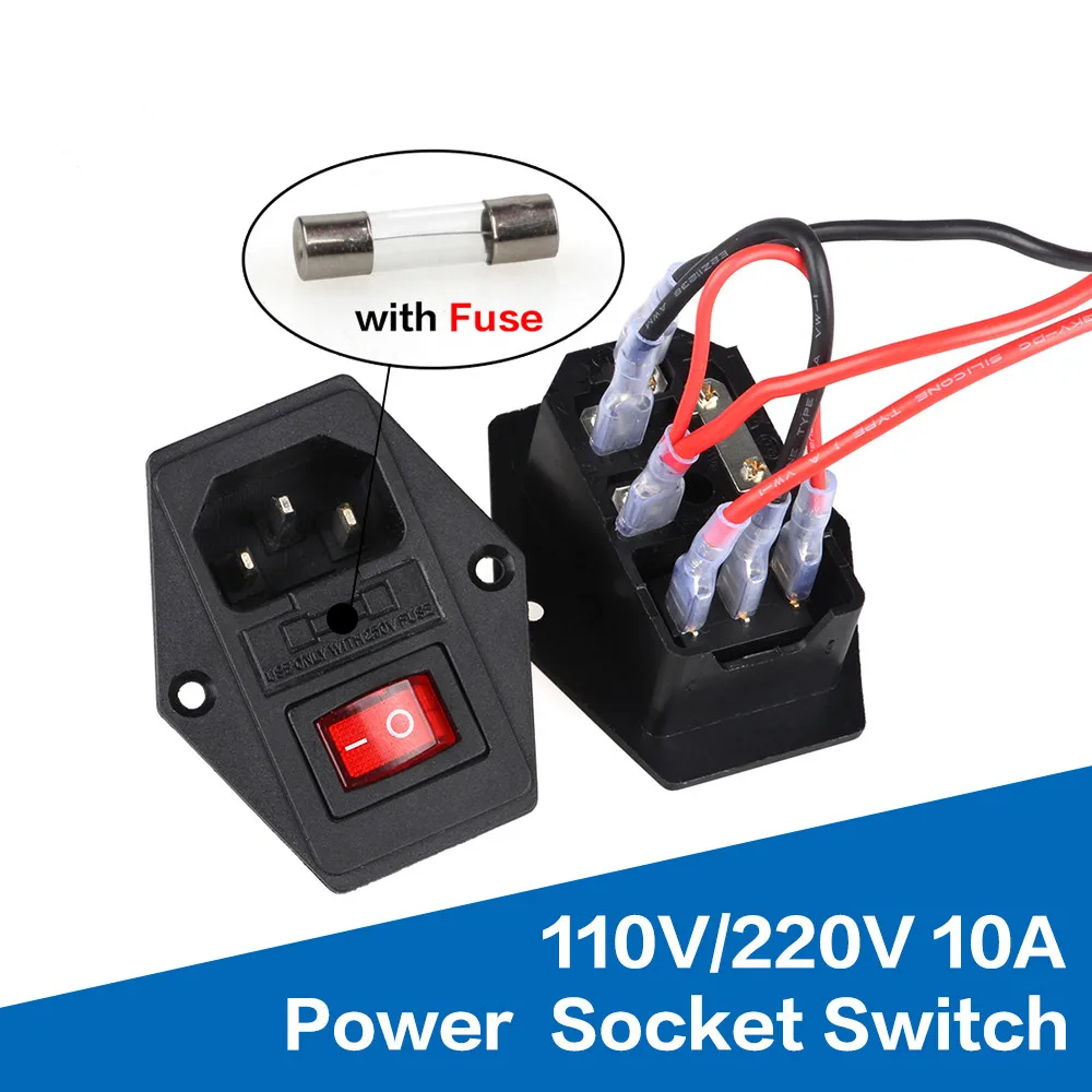 

Power Rocker Switch IEC 3 Pin 320 C14 Inlet Power Sockets Switch Connector Plug 10A 250V AC 3D Printer Power Switch