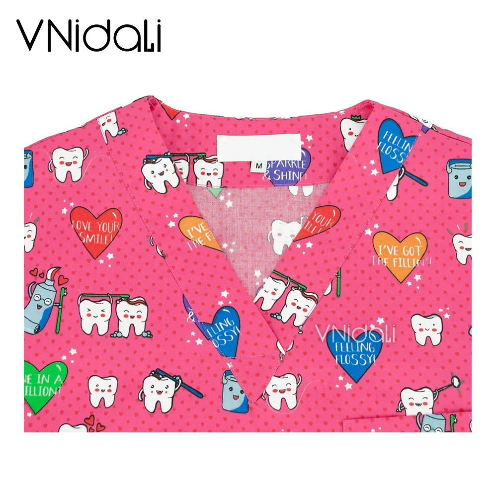 Enfermagem scrubs topos camisa casual de manga curta dental dentista esfrega uniformes pet shop esfrega topos trabalhadores saúde uniforme