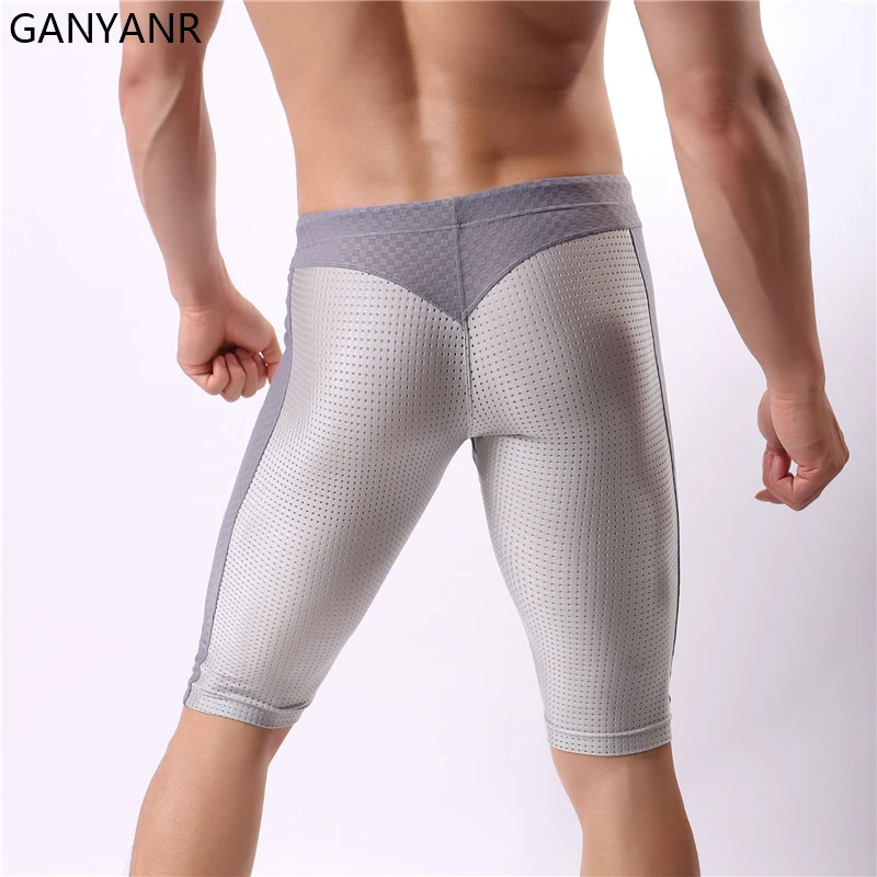 GANYANR Men Running Tights Compression Shorts Leggings Sportswear Gym Fitness Sport Basketball Yoga Training Athletic Jogging