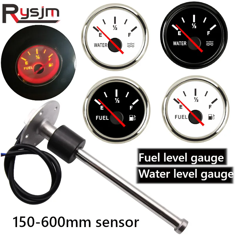 Universal 52mm Digital Fuel Level Gauge for 0-190ohm fuel gauge Fuel Sender Unit Water Level Sensors fit marine boat yacht car