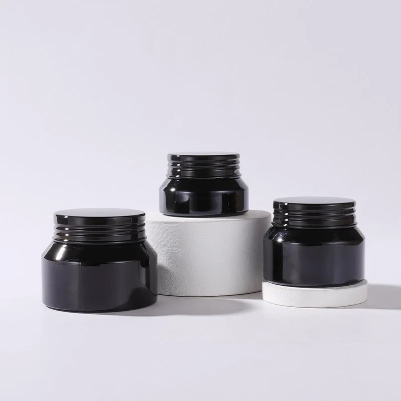 

15g 30g 50g Black Glass Cream Bottle Empty Skincare Emulsion Hand Face Cosmetic Packaging Containers In Stock