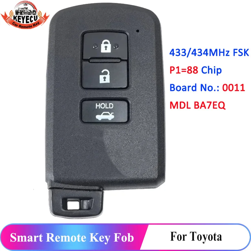 

KEYECU лей BA7EQ доска 0011 без ключа для Toyota Auris Yaris Hybrid RAV4 2012 2013 2014 2015 2016 2017 2018 433/434 МГц дистанционный ключ