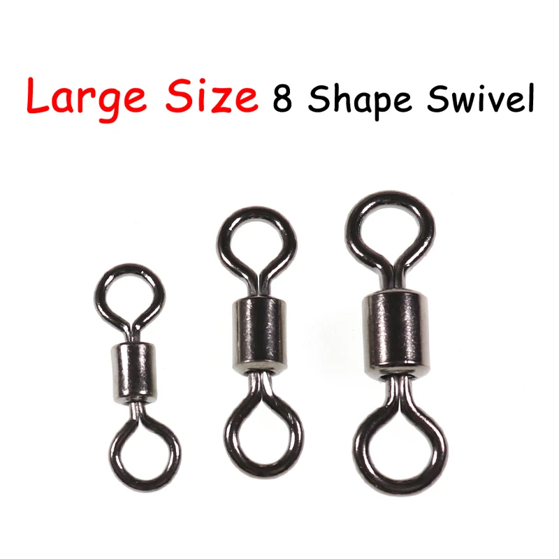 5Pcs/20pcs Large Size 8 Shape Black Rolling swivel  Fishing Swivel Snap  Hook Connector Double Solid Ring  Fishing Accessory