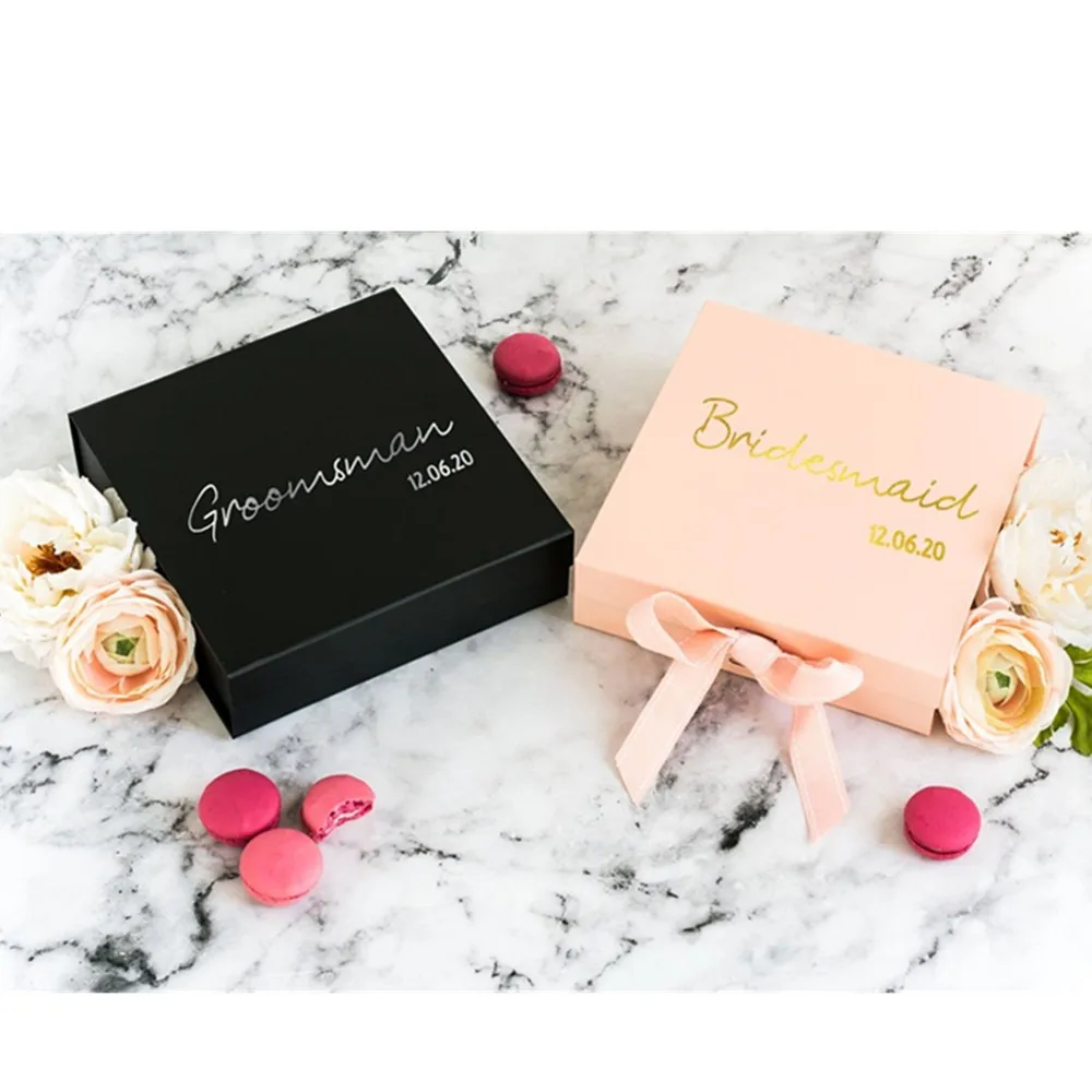 Personalized  biack Groomsman Bridesmaid Gift Box Wedding Gift Box pink Bridesmaid Proposal Box rose gold Bestman Proposal Box