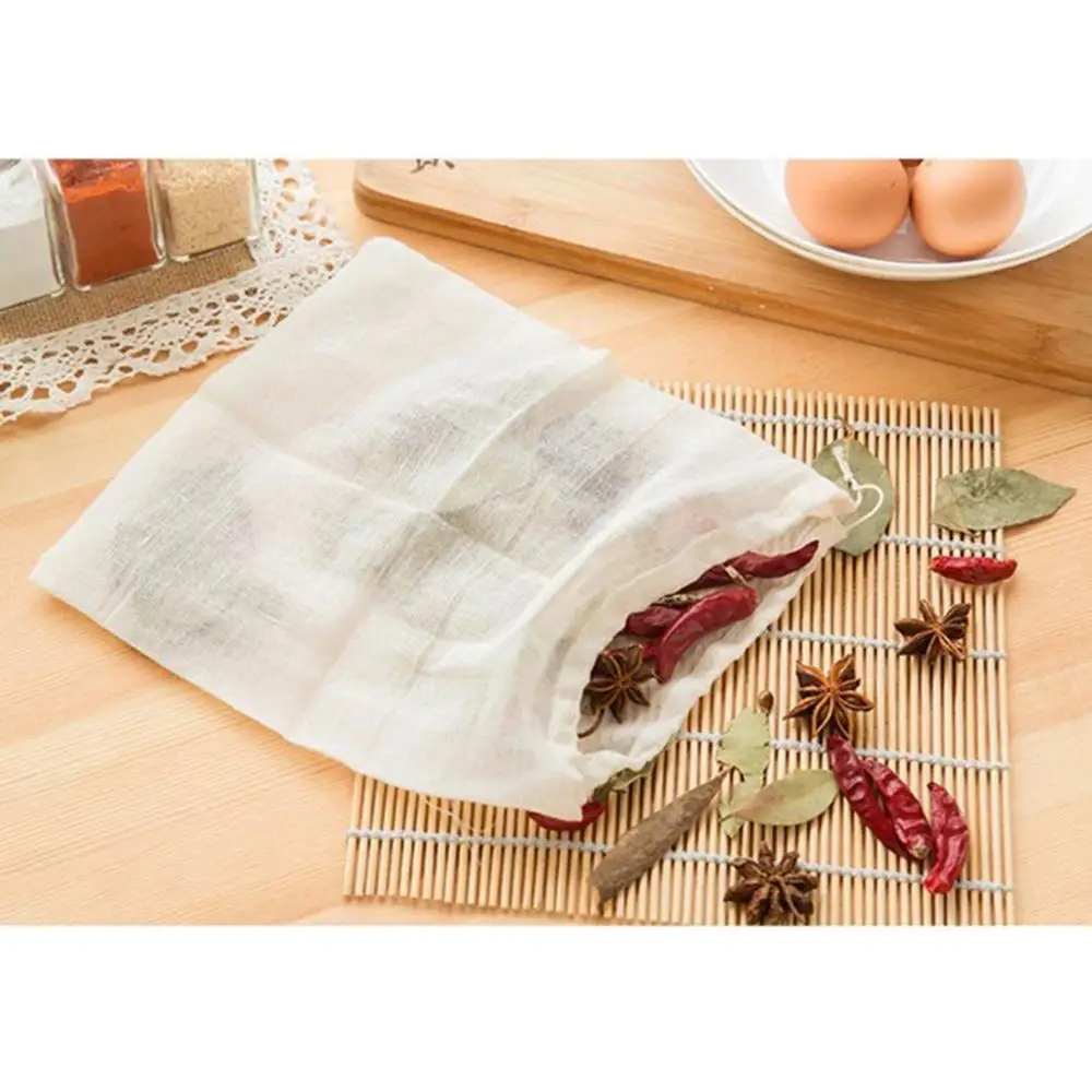 10Pcs Reusable Drawstring Cotton Filter Bags Tea Bag for Herbal Loose Tea Leaves Kitchen Cooking Spice