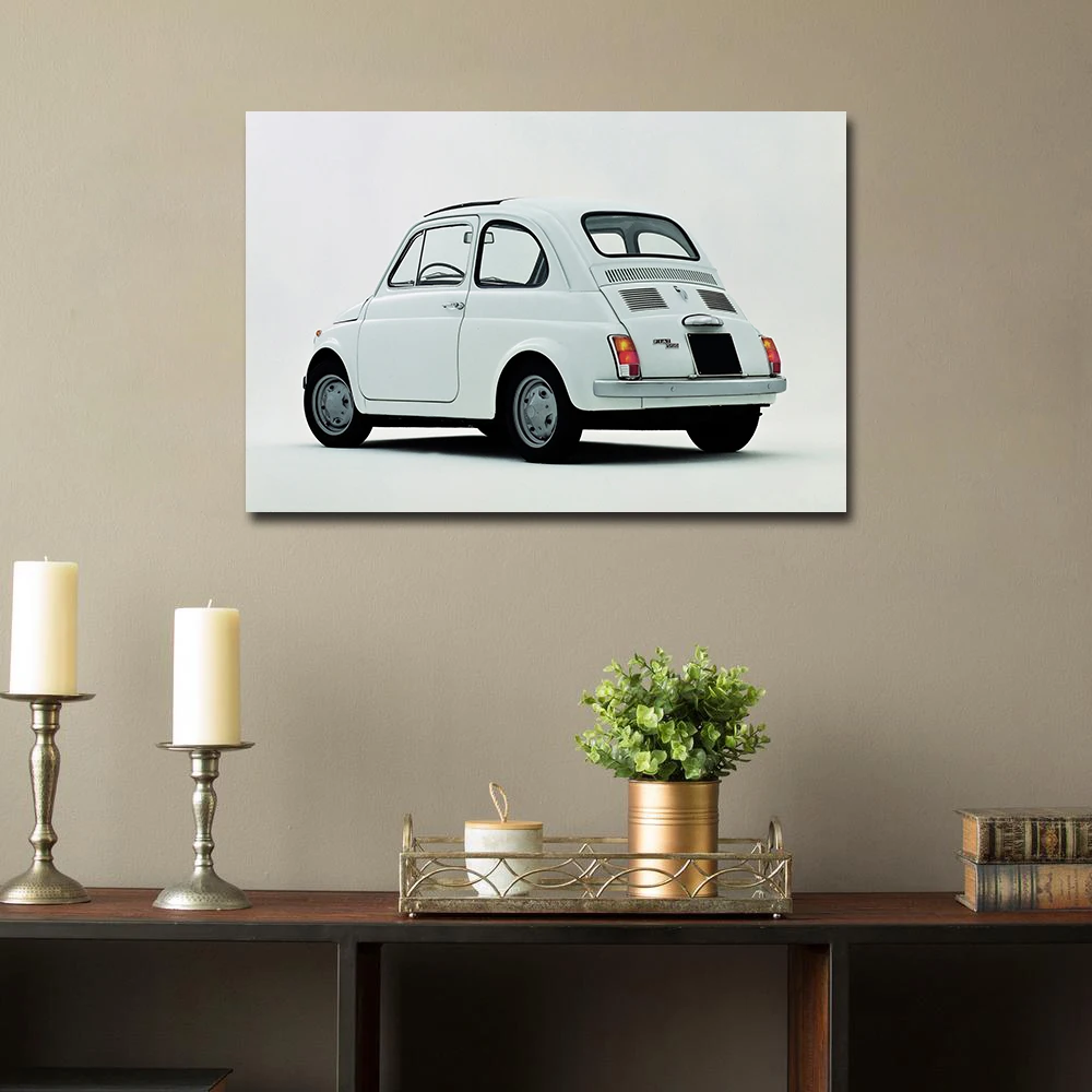 Fiat 500 Car Poster Modern Simple Living Room Decoration Wall Art Canvas Painting With Frame For Hotel Apartment