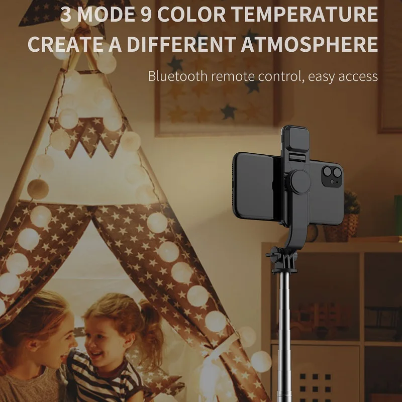 Cool Dier Nieuwe Draadloze Bluetooth Selfie Stick Opvouwbare Uitbreidbaar Statief Monopod Met Led Licht Invullen Voor Iphone Android Telefoon